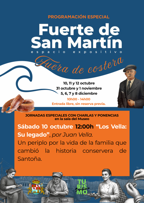 charla sobre el legado de la familia de los vella a la historia conservera de Santoña, este sádo 10 de octubre en el Fuerte de San Martín.